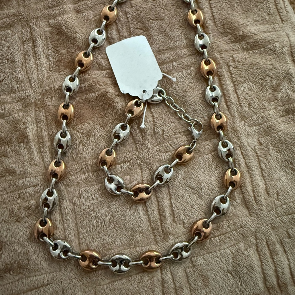 Two-Tone Chain Necklace and Bracelet Set